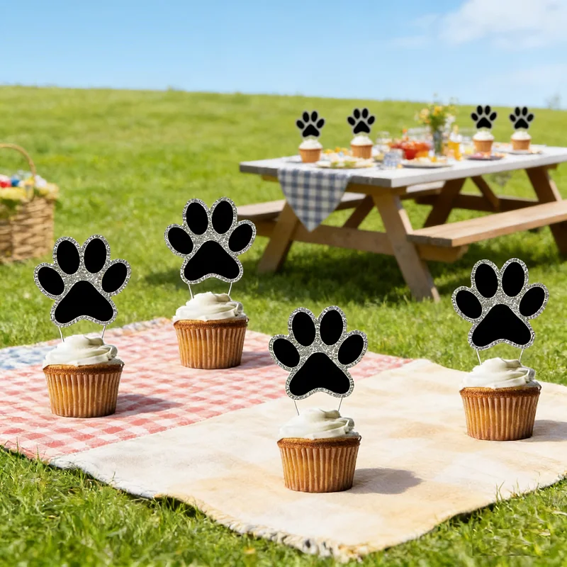 Pet Theme Dog Cake Toppers,Kids Birthday Party Cake Decoration Set, Dog Paw Cake Inserts,12pcs