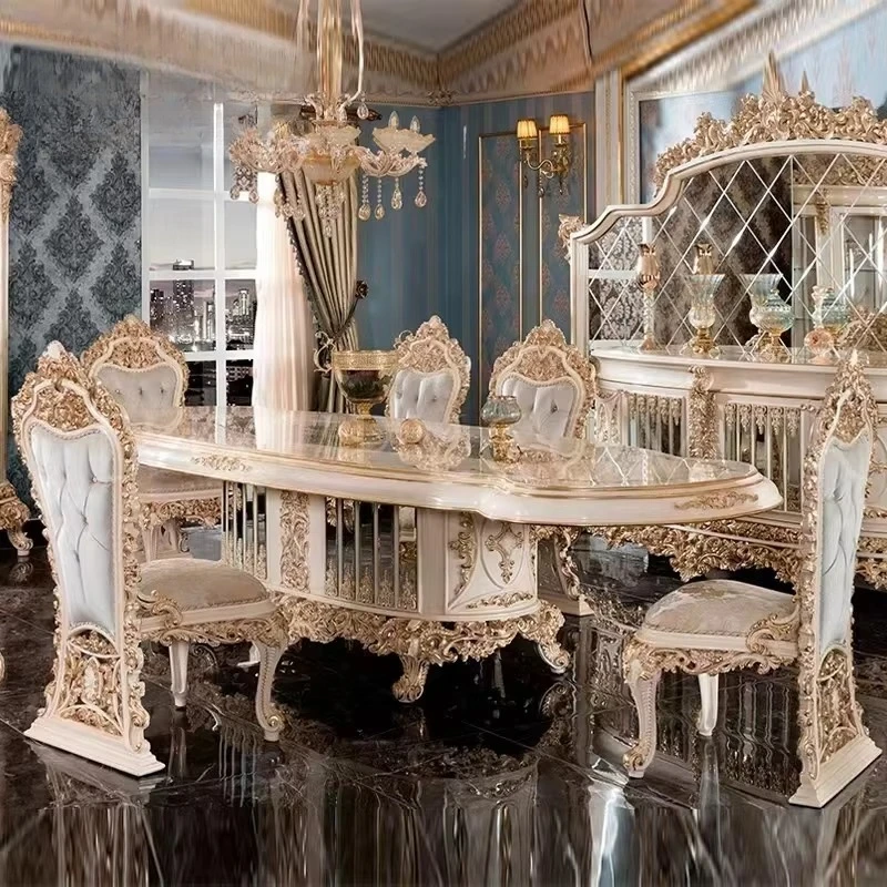 Classical Dining Table Set 6 Seater French Dinning Table and Chairs Furniture for Wholesales