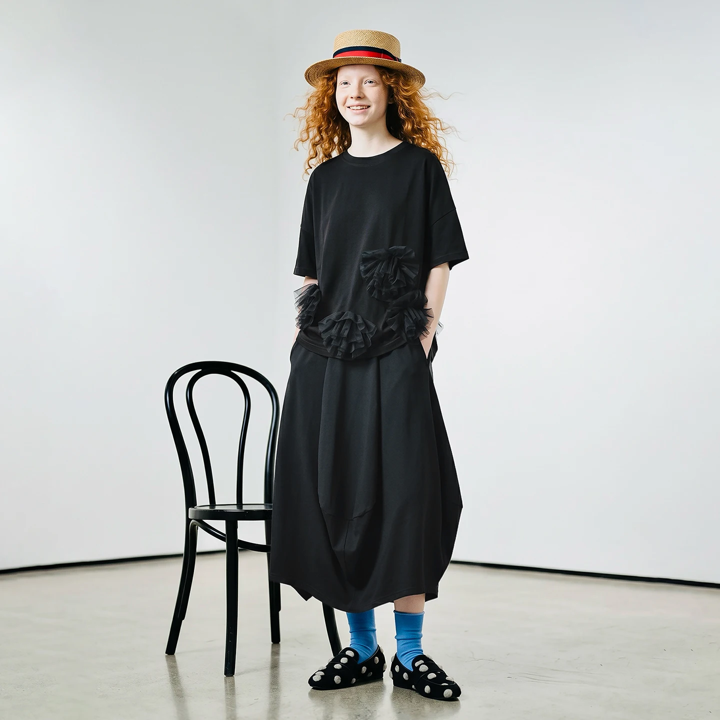 imakokoni summer pure cotton three-dimensional cut irregular loose half skirt casual Japanese black lantern skirt 265450