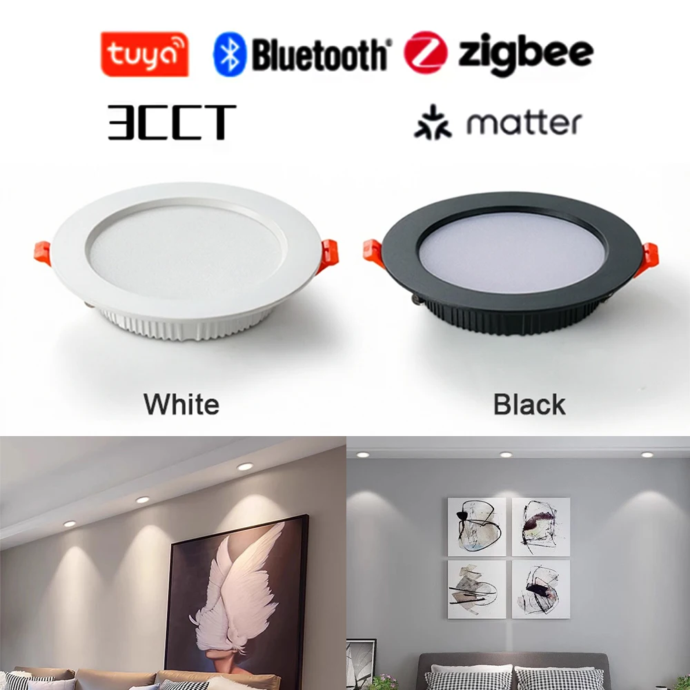 Tuya Smart Ultra-thin Embedded LED Downlight Bluetooth Zigbee Matter 3CCT Dimmable AC110V 220V Ceiling Lamp Indoor Lighting