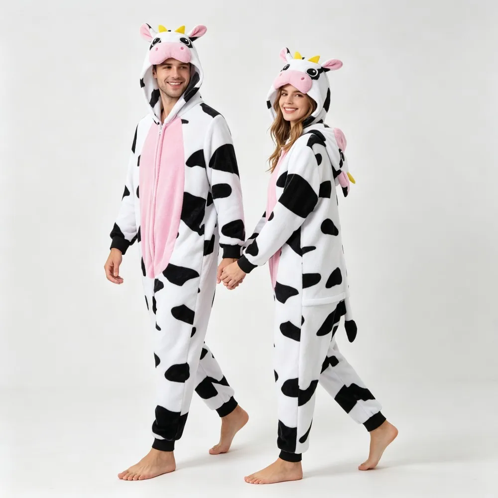 Kigurumi Pajamas Adult Men Cute Onesies Pijamas Plush Cow Tiger Panda Bunny Cosplay Costume Black Woman Leopard Unicorn Pyjamas