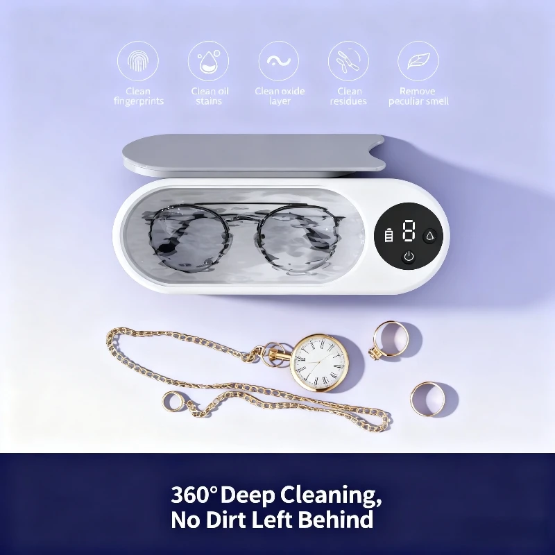 High Frequency Vibration Jewelry Cleaner 360° Automatic Deep Cleaning Tool Portable USB Rechargeable for Rings Watches Glasses