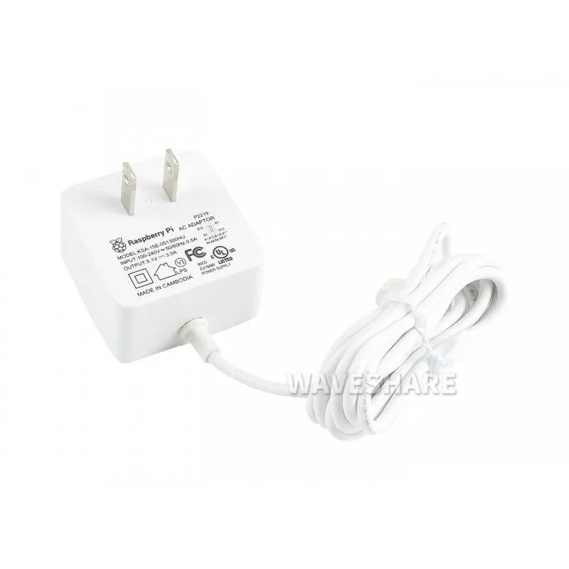 Waveshare Official USB-C Power Supply for Raspberry Pi 4, US, White