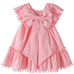Girls Casual Sleeveless Dress Comfortable Cool Children Princess Dress Solid Bow Fringe Dress For Kids Holiday Beach Daily Wear