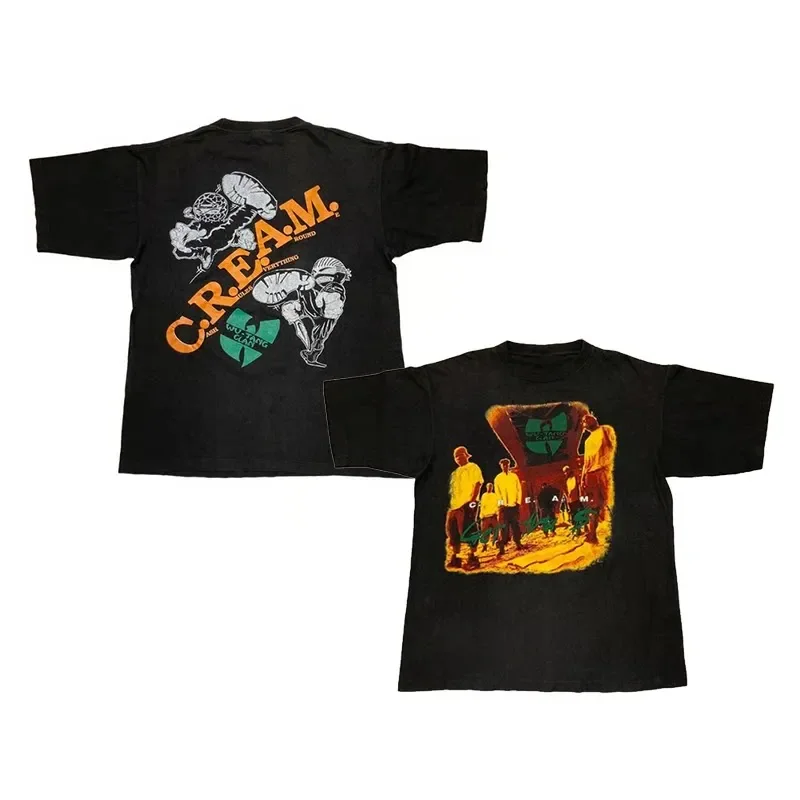 Wu-Tang Clan Retro-Muster bedrucktes amerikanisches Retro-Kurzarm-T-Shirt für Männer und Frauen – Detail 5
