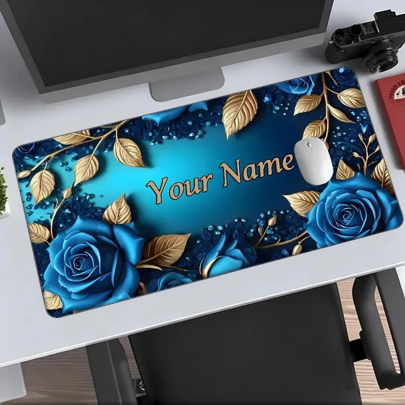 CIFbuy Custom Blue Rose Office Mouse Pad, Personalized Text Multi‑Sizes Large Desk Mat Non‑Slip Base for PC Decor