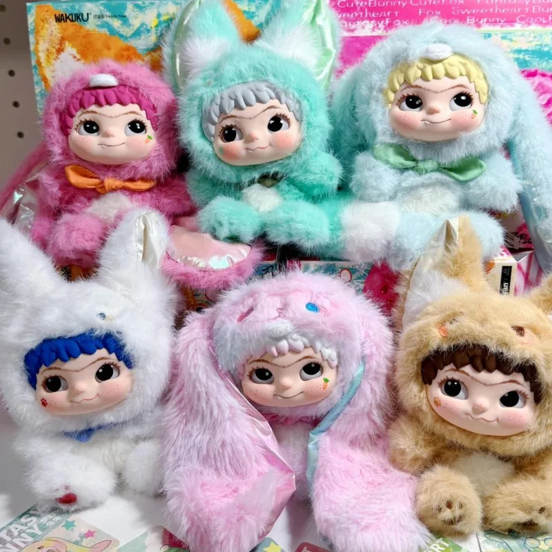 Surprise Collectible Toy Gifts Wakuku V2 Fox and Bunny Trick or Treat Series Plush Vinyl Blind Box, Keychain Pendant Mystery Box