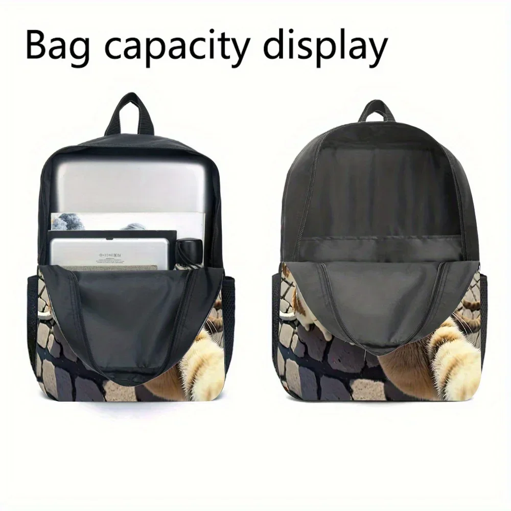 Custom Bag 3pcs Cute Cat Backpack Set - Trendy Large Capacity School Bag, Handbag & Pen Case With Adjustable Straps, Lightweight