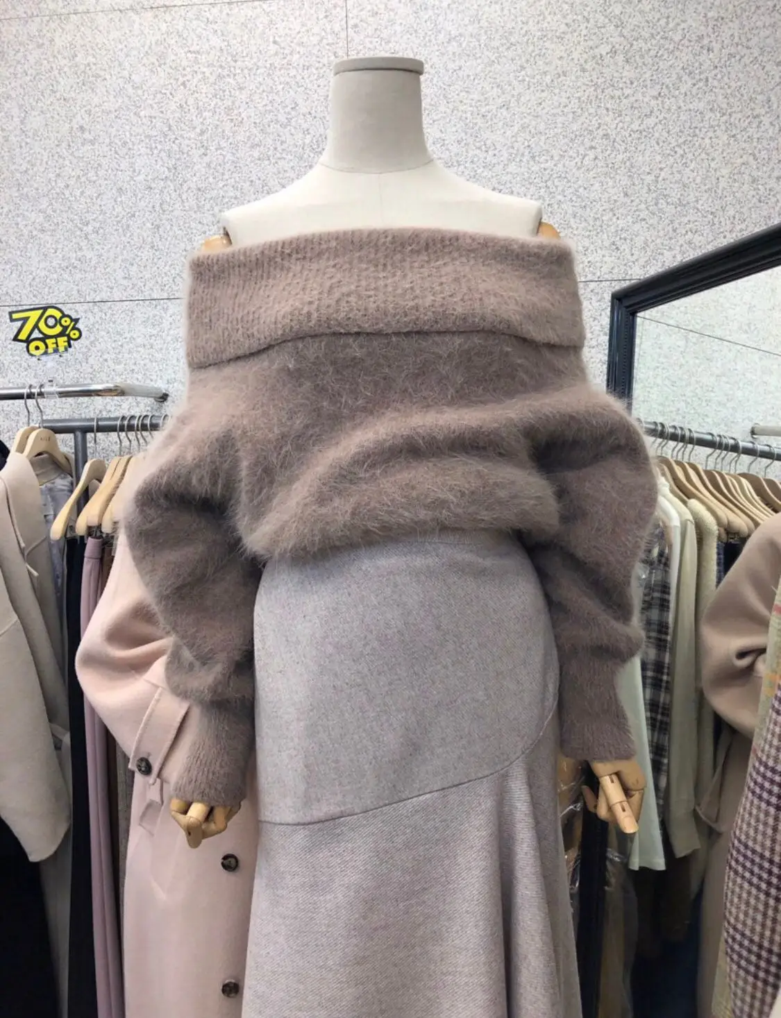 New Korean Women Sexy Off Shoulder Soft Mink Cashmere Pullover Autumn Winter Thick Mohair Knitted Loose Slash Neck White Sweater