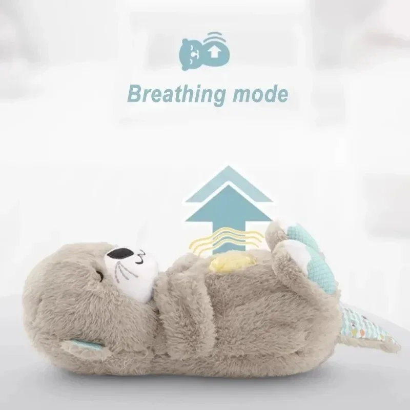 Cute Breathing Otter Soothing Plush Teddy Bear Sleep Doll Snuggle Buddy Gift  toys with light Rhythmic Dolls for baby newborn