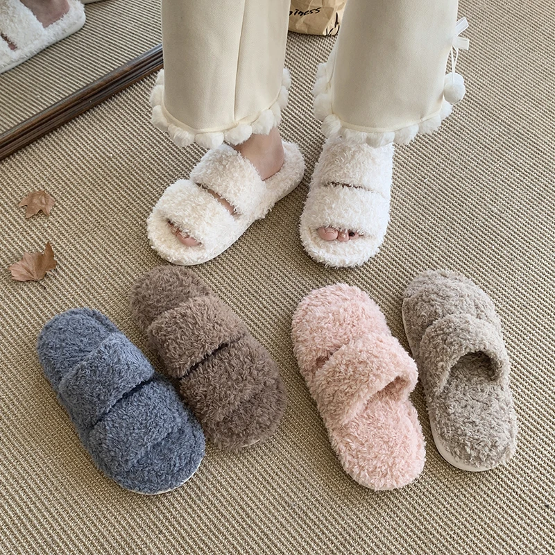 Bedroom Cotton Slippers Soft Plush Inner Thick Comfortable Sole Stable Anti Slip Bottom House Shoes for Home Relax Activities