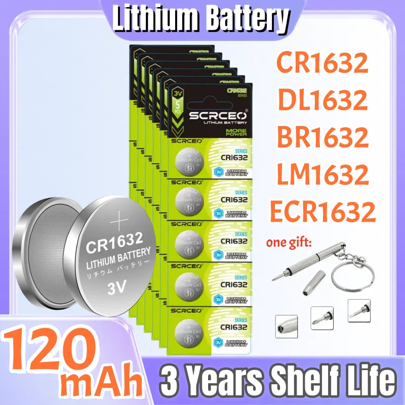 2-80PCS 3V CR1632 Battery CR 1632 Lithium Battery DL1632 BR1632 KCR1632 ECR1632 For Car Remote Control Watch Button Coin Cells