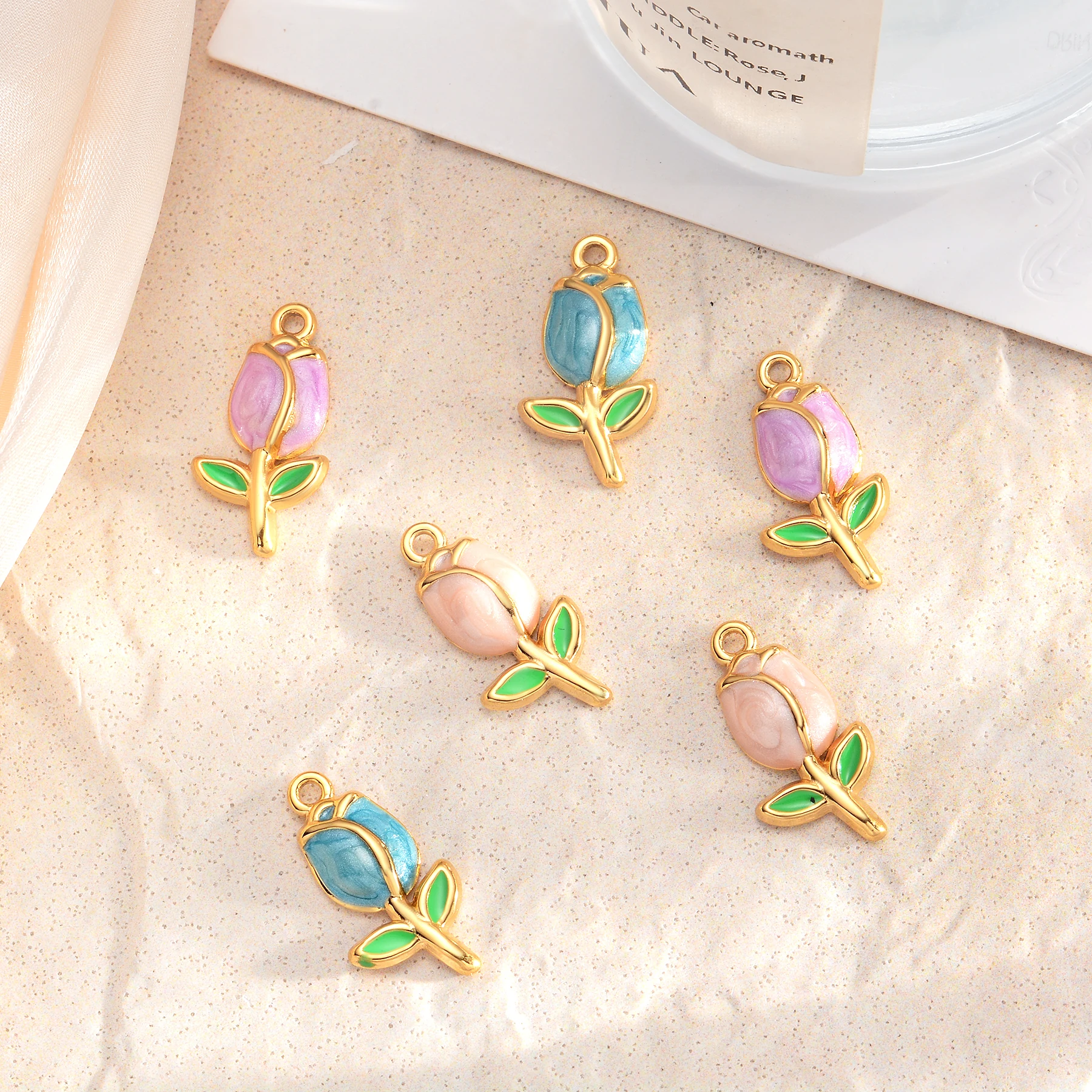 2 قطعة/الوحدة المينا زهرة التوليب سحر الفولاذ المقاوم للصدأ للنساء صنع عقد دي اي واي أقراط سوار دلاية مجوهرات #5