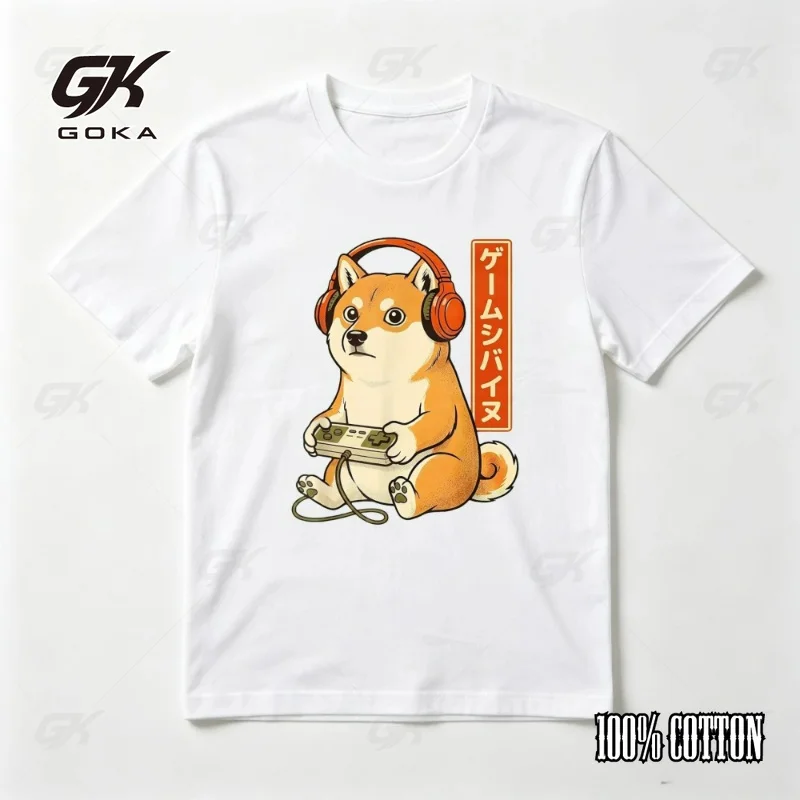 Camiseta Shiba Inu Gamer de estilo Retro con arte japonés para hombres y mujeres, camiseta informal Harajuku Fsahion holgada ACG Otaku, camisetas Hipster