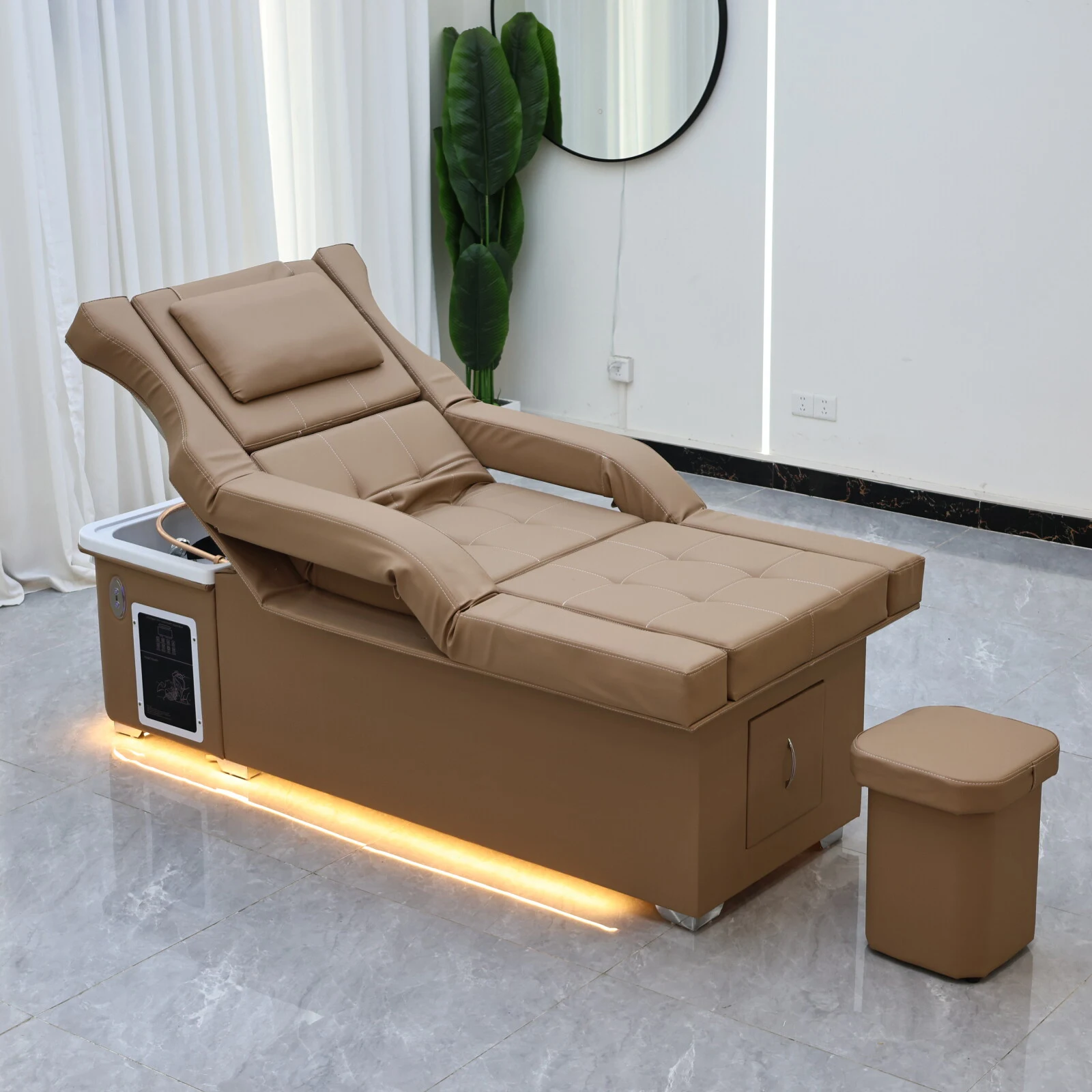 Elektrisches Haarbehandlungsbett mit Fußbad Zwei-in-Eins, Wasserzirkulations-Haarpflege und Dampfbehandlung, Luxuriöses Khaki-SPA – Detail 2