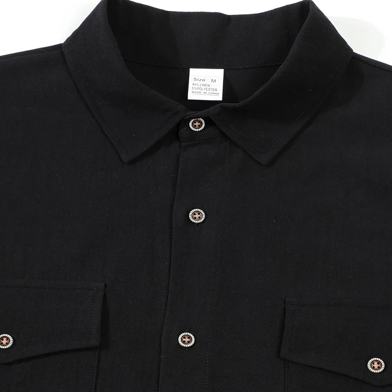 Men's Linen Button Up Short Sleeve Shirt Lapel Collar Lightweight Breathable Double Chest Pocket Summer Beach Daily Casual Tops