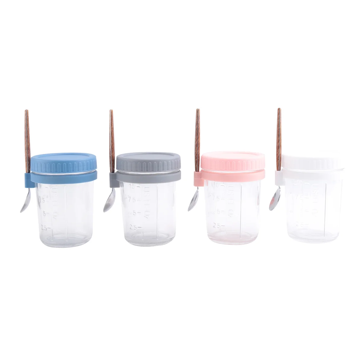 A96Q-4 Pack Overnight Oats Containers with Lids and Spoons 16 Oz Mason Jars for Overnight Oats Leak Proof Oatmeal Container