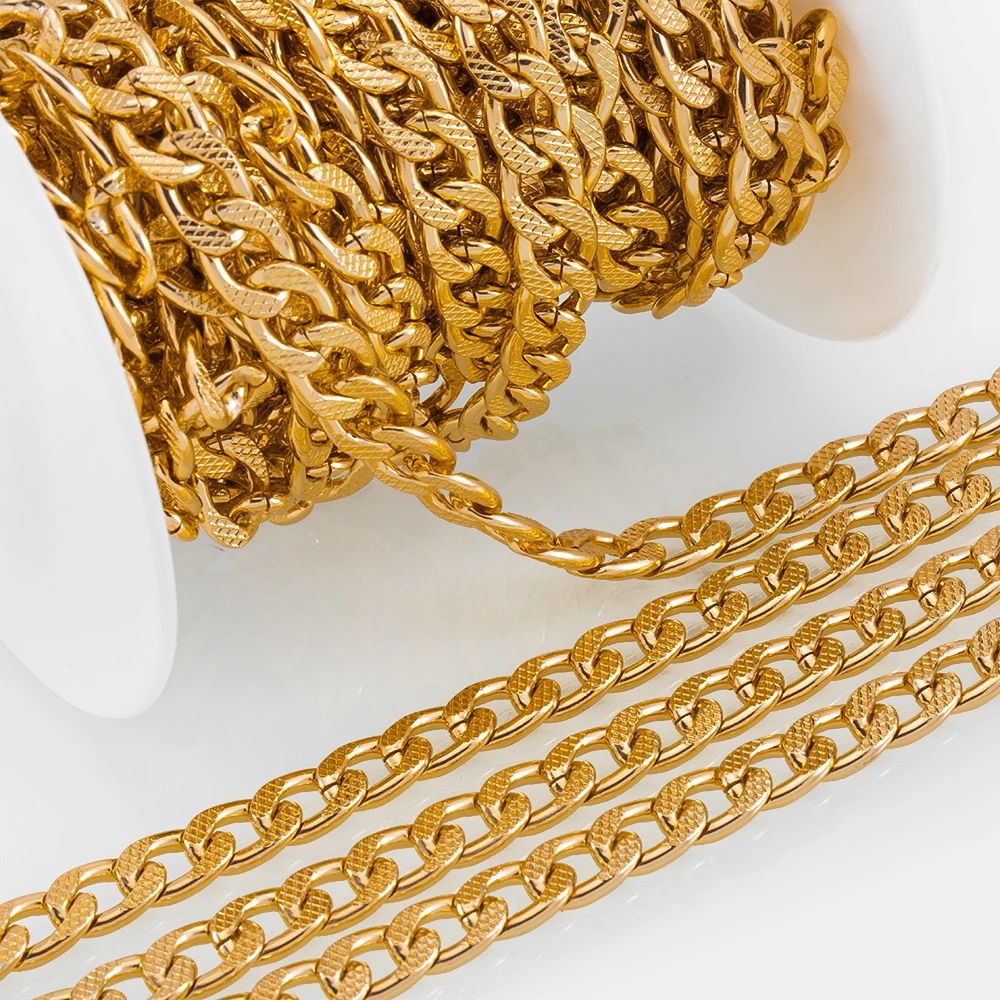 2Meters 1Meter 8x11mm Flat Embossed Alloy Chain Cuban Chain DIY Necklace Bracelet Clothing Jewelry Making Accessories Wholesale image 2