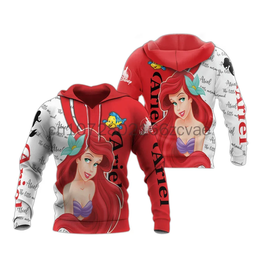 New Disney Ariel Little Mermaid Hoodie 3D Printed Fashion Street Casual Men\'s and Women\'s Children\'s Sports Pullover Hoodie