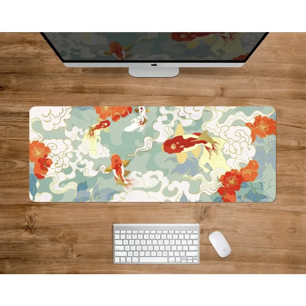 XXL Japanese Mousepads Koi Desk mat Minimal Japan mousemats Gold Blue Anime Aesthetics Gaming Deskmat Nature Large 90x40