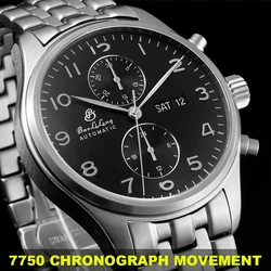 Pilot Watch Men Chronograph Automatic Watches 7750 Chrono Mechanical Wristwatches Retro 46mm Military Air Force Clocks BAOLILONG