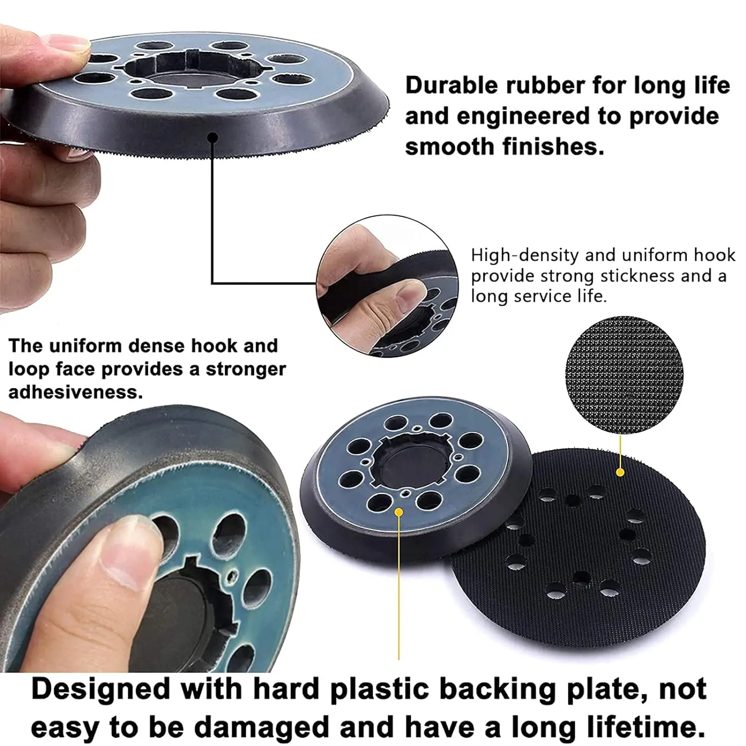 Bantalan pengganti kait dan Loop, 2 pak 5 inci 8 lubang Orbital Sanding Pad kompatibel dengan DWE64233 & N329079 Sander Orbital acak