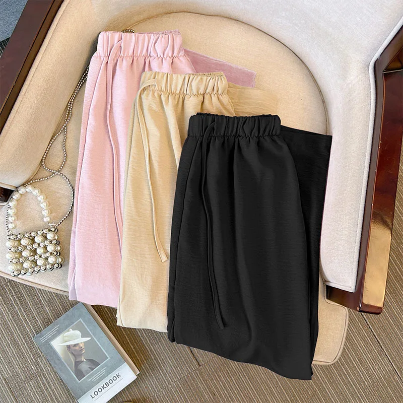 150Kg Summer Cool Pants Plus Size Women\'s Hip 165 High Waisted Straight Tube Thin Wide Leg Pants 5XL 6XL 7XL 8XL 9XL 3-Colors