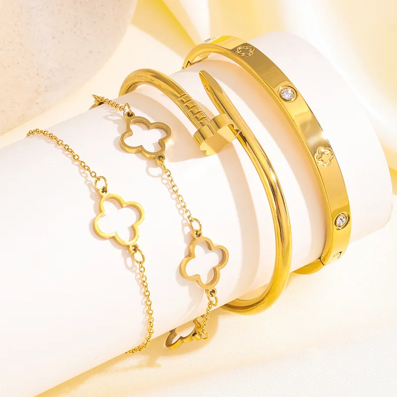 

High Quality Luxurious Exquisite Flower Stainless Steel Bracelet Set Fashionable Jewelry Is Suitable For Parties