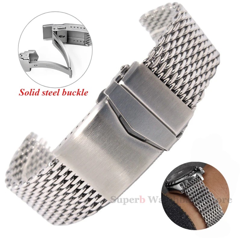 

Shark Mesh Strap for Seiko SKX007 18mm 20mm 22mm Solid Steel Strap Adjustable Solid Buckle Luxury Milanese Watchband