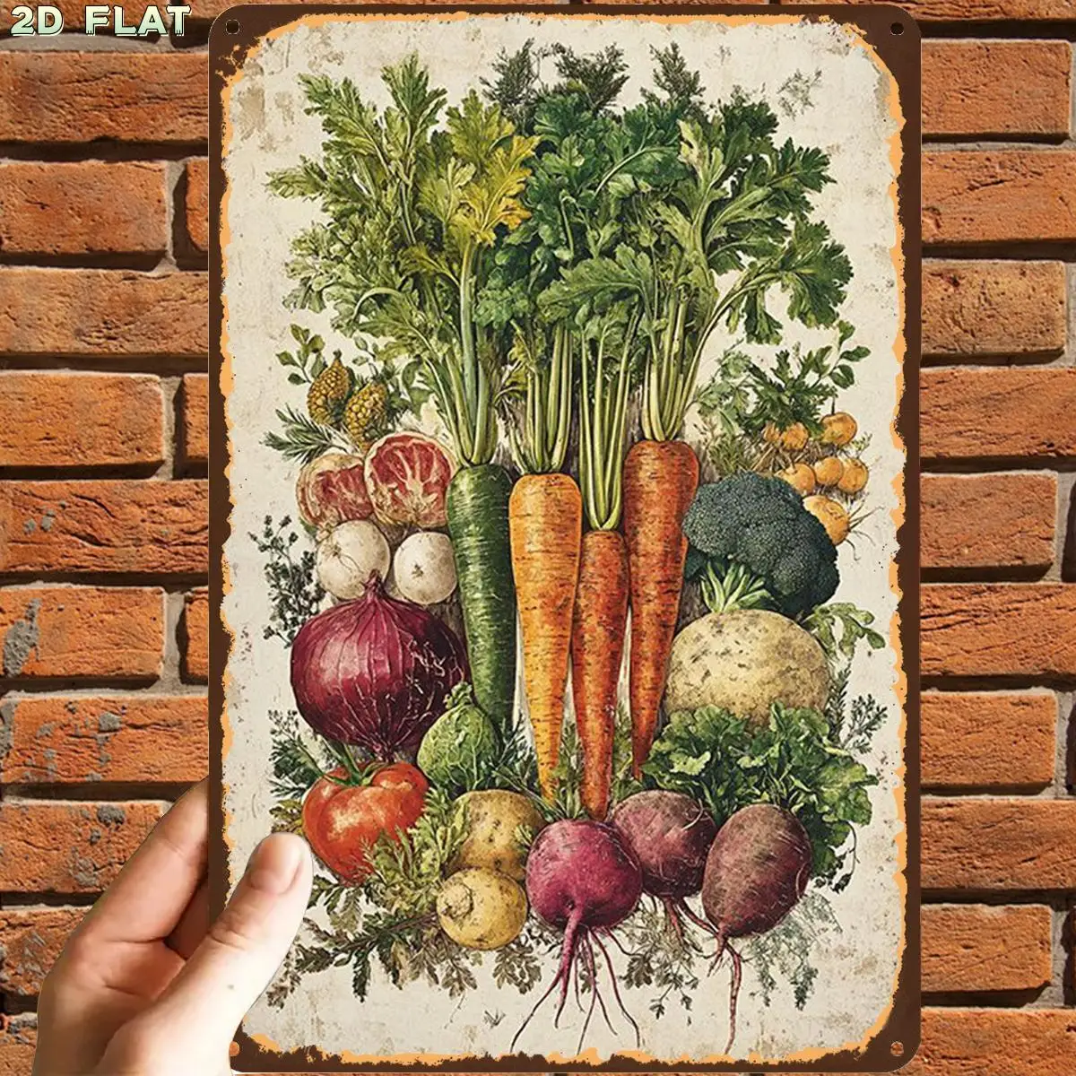 2D Flat,1pc,Retro VintageVintage Vegetable Garden Illustration Metal SignMetal Tin Sign, Pre-Drilled Holes, Suitable for Indoor