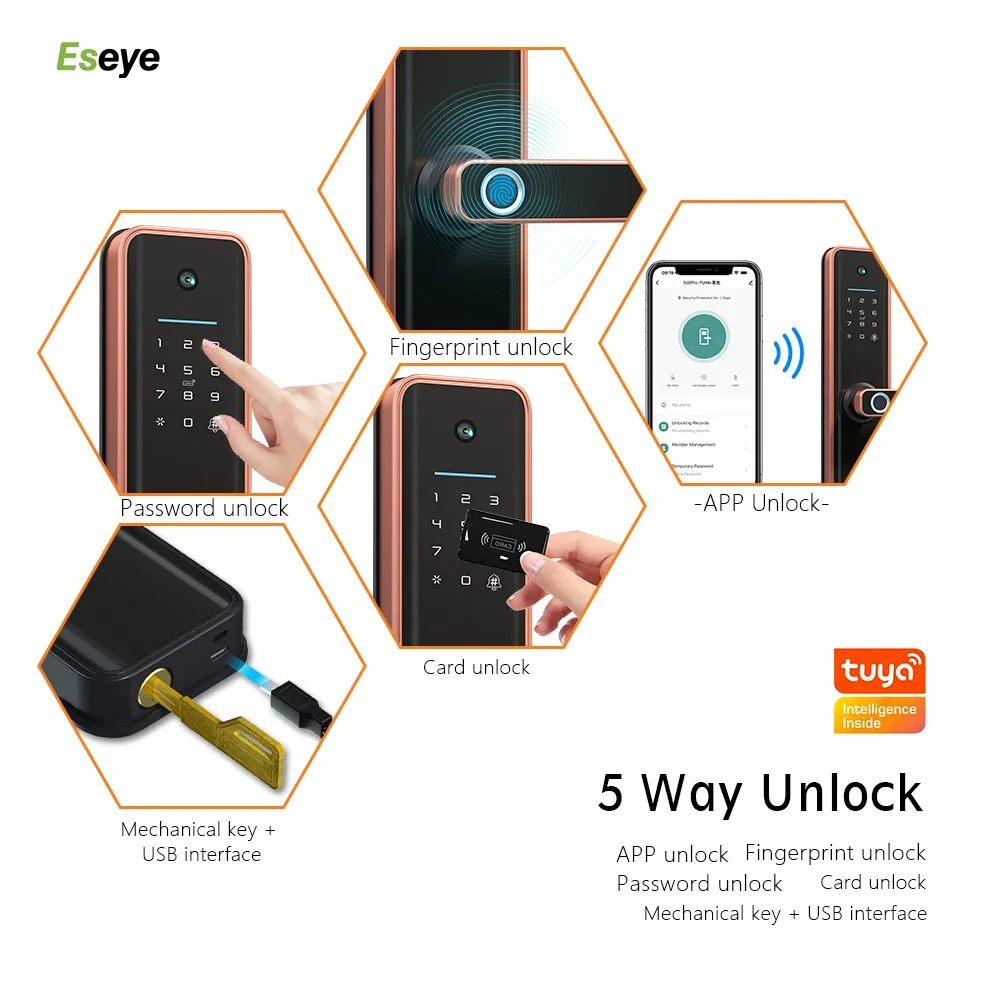 New Remote Tuya Smart Phone App Digital Camera Wifi Fingerprint Smart Lock with Camera Doorbell