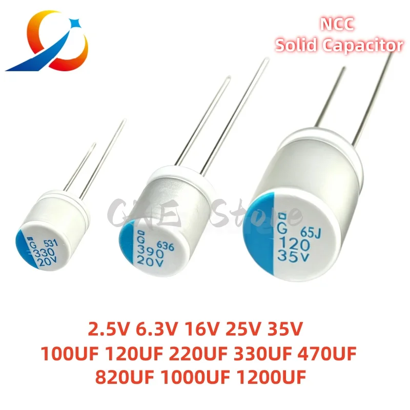 NCC Solid Capacitor 2.5V 6.3V 16V 20V 25V 35V 120UF 180UF 220UF 270UF 330UF 470UF 560UF 820UF 1000UF 1200UF 1500UF 2200UF NEW