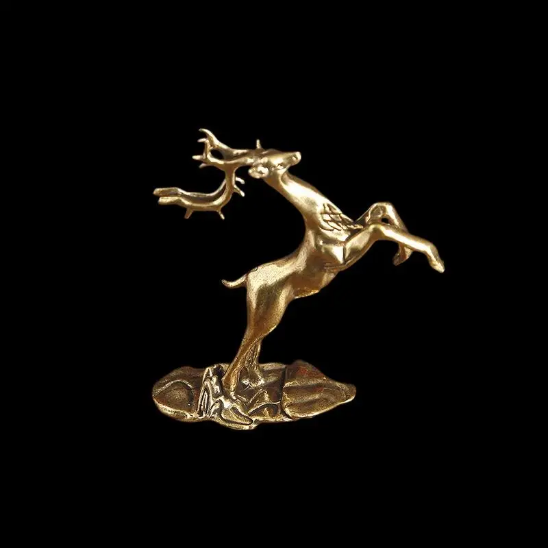 Retro Brass Jumping Sika Deer Small Statue Desktop Ornament Animal Figurines Home Decorations Crafts Accessories