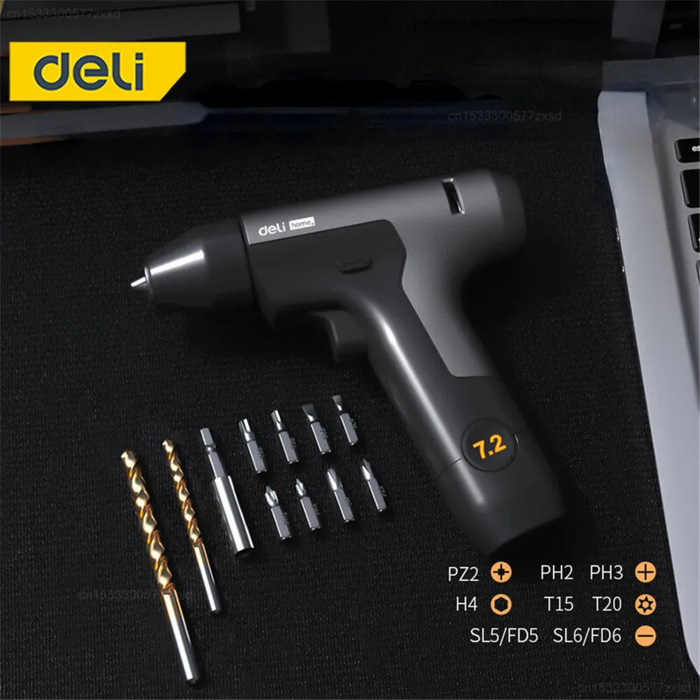 Deli 7.2V Rechargeable Electric Screwdriver with LED Light Continuously Variable Speed Electric Disassembling Machine Assembly