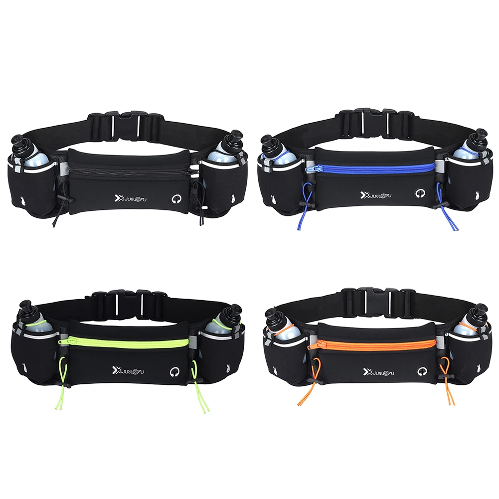 Waist Pack with Bottles Multiple Pockets Fanny Pack with Reflective Strip Waist Bag Adjustable Strap for Running Hiking Climbing