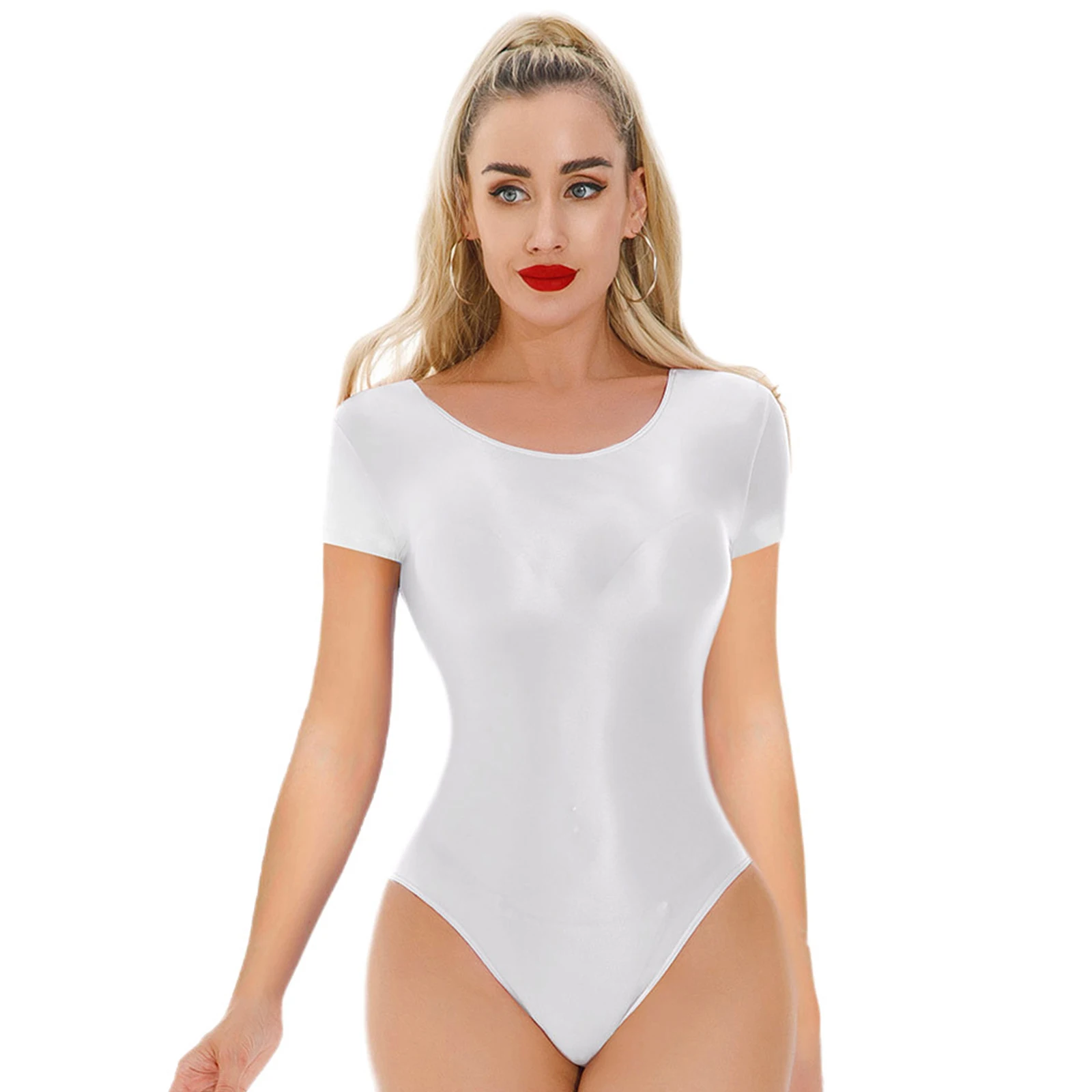

Women's Oil Glossy Shiny Swimsuit One Pieces High Cutting Leotard Jumpsuit Stretchy Sheer Leotard Bikini Swimwear Nightwear
