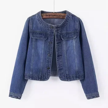 5XL New Quarter sleeved O neck Denim Jacket For women's Summer 2026 New Spring Short Loose Top Paired With Dress Cowboy Outwear 5