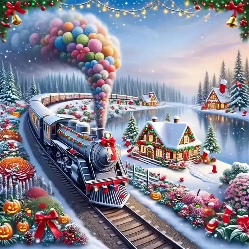 

CHENISTORY DIY Diamond Embroidery Christmas Train Scenery Cross Stitch Kit Full Square Round Diamond Painting Mosaic Handicrafts