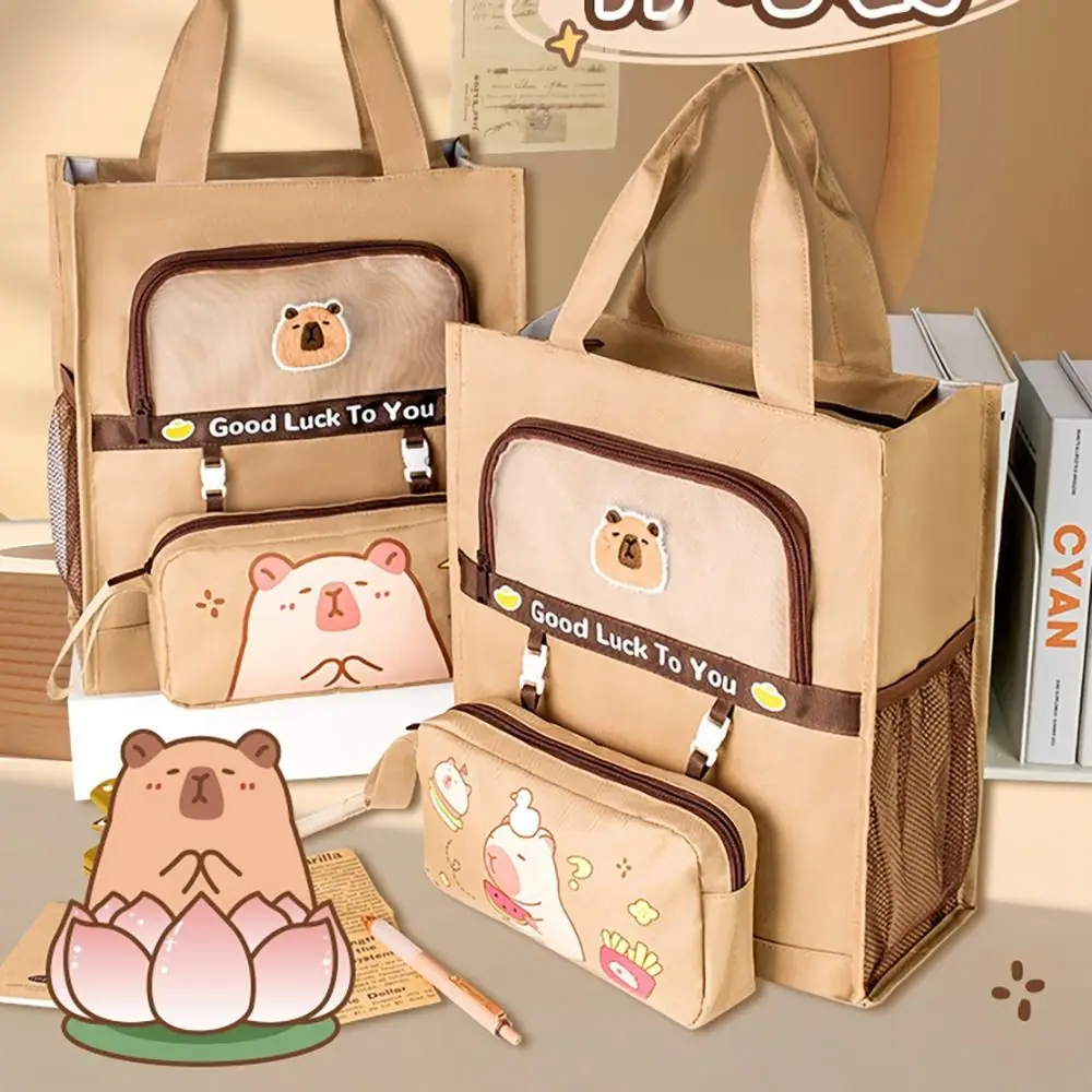 Sac d'École Multifonction de Grande Capacité, Fourre-Tout en Toile à Cinq Couches, Sacoche de Rangement d'Art Capybara, pour le Bureau