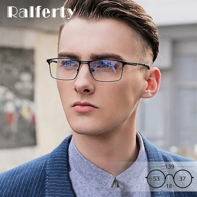 Ralferty Computer Glasses Men Blue Light Blocking Glasses Male 0 Diopter Metal Rectangle Points Myopia Spectacle Frames 2025