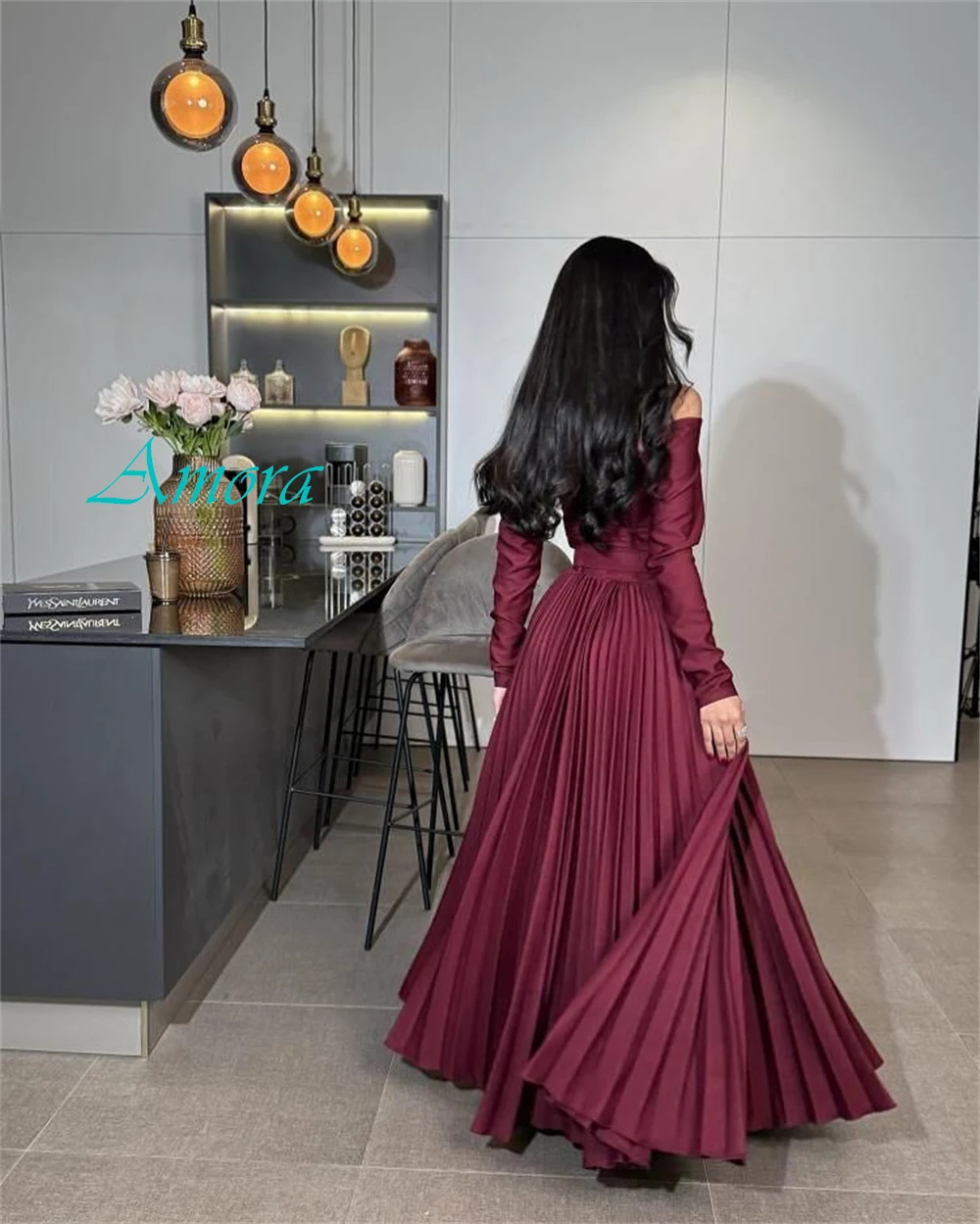 Современное атласное вечернее платье трапециевидной формы по индивидуальному заказу, классические платья для выпускного вечера с лямкой на шее, темпераментные платья с длинными рукавами для особых случаев