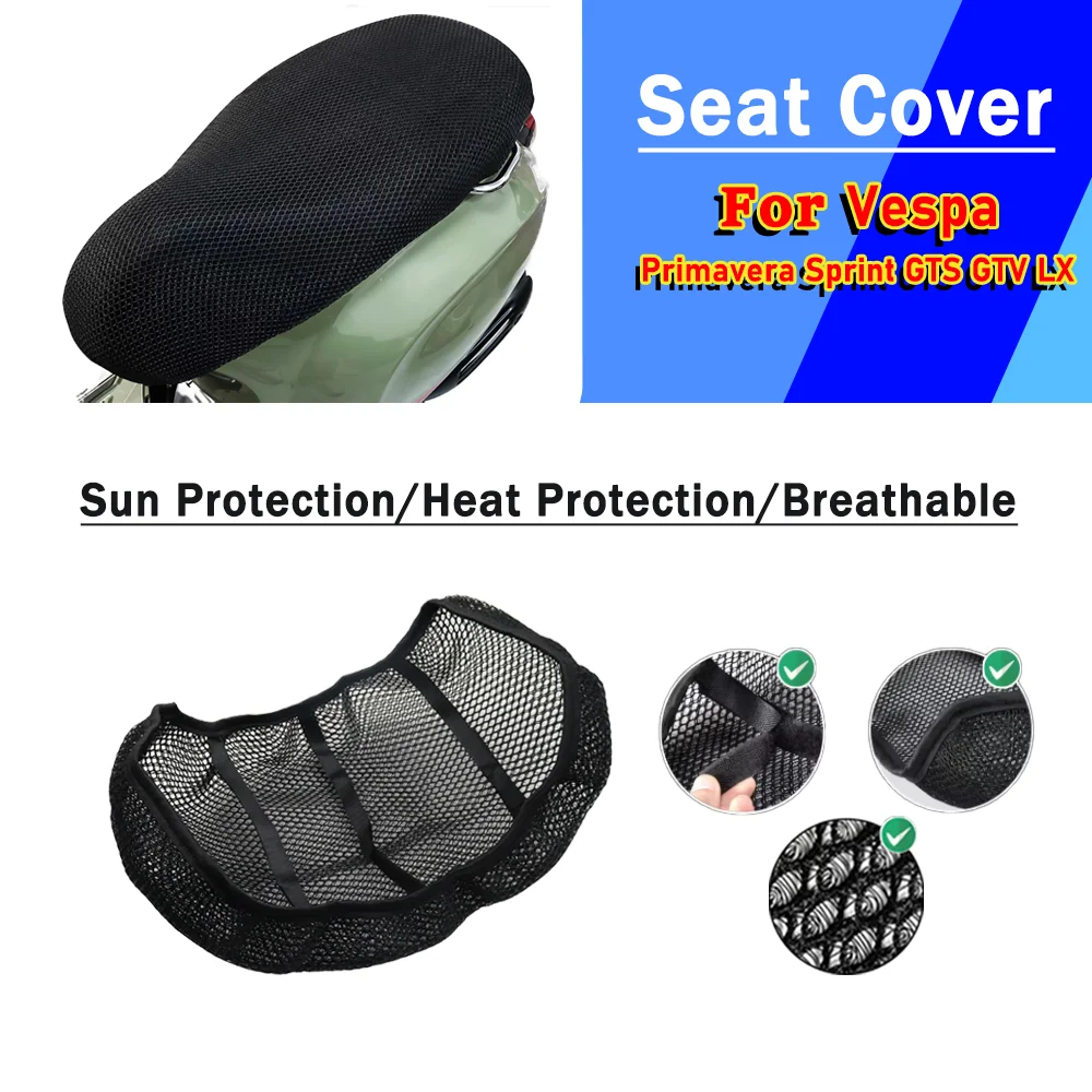 For Vespa Primavera Sprint LX GTS GTV Mesh Motorcycle Seat Cover 3D Elastic Breathable Heat Resistant Anti-Slip Protector Cover