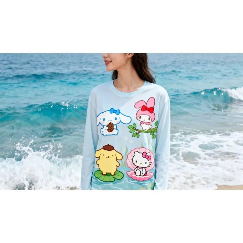 

MOTO-Sanrio персонаж Hello Kitty с круглым вырезом, хит продаж, мужские и женские длинные рукава с 3D принтом из мультфильма