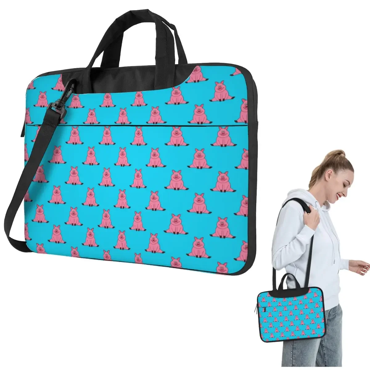 Cute Pigs Pattern Crossbody Laptop Bag Case Computer Bag Resistant Protective Notebook Pouch for Macbook Pro
