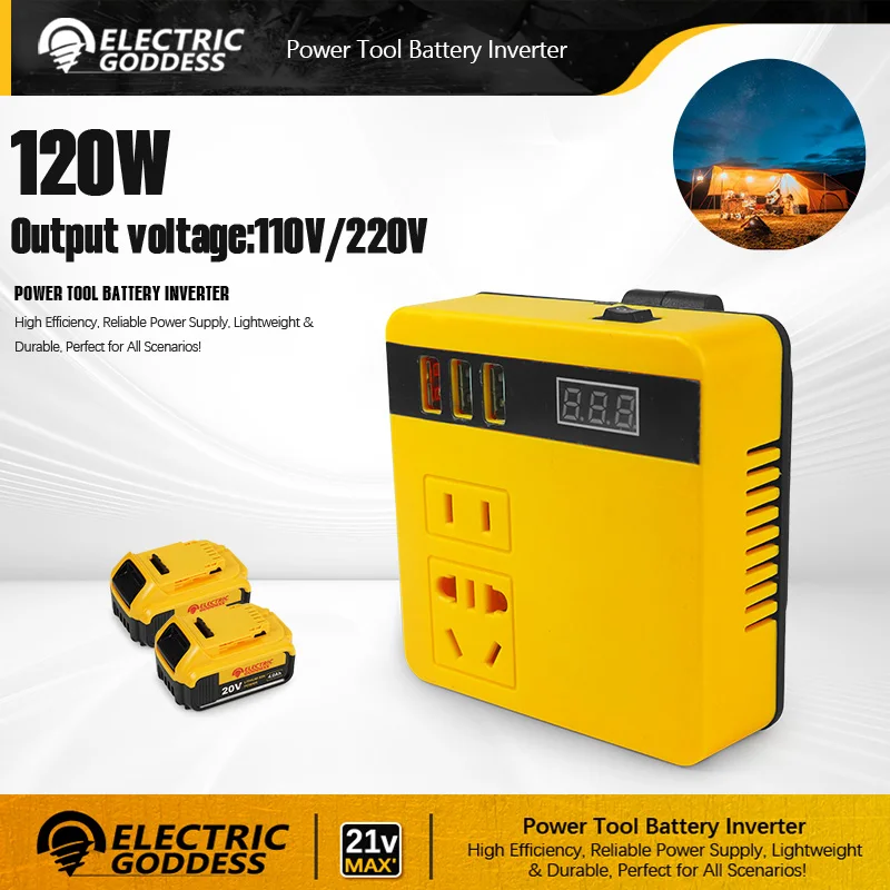 

Lithium Battery Inverter 18V~21V To 110v~220V Multi-function Outdoor Camping Inverter Power Box For Dewalt 20V Battery Pin