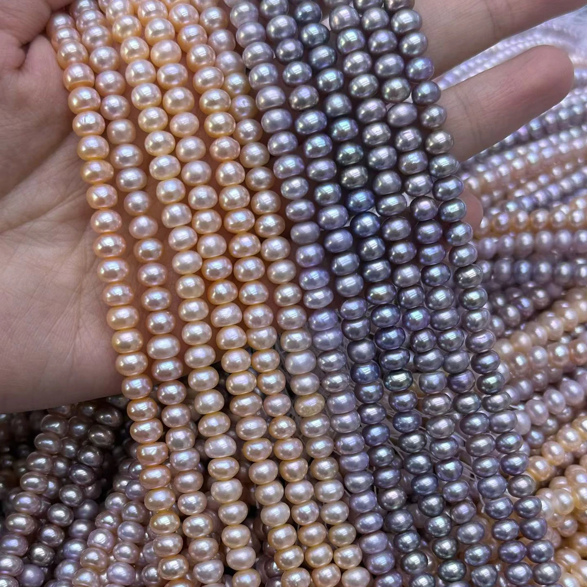 

5.5-6.5mm Purple Orange Flat Bun Bead Natural Freshwater Pearl Necklace Jewelry Make DIY Bracelets Earring Accessories Wholesale