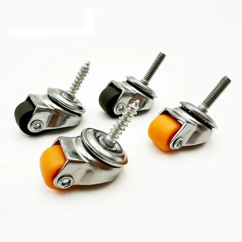 4Pcs 0.5-Inch Mini Rubber Swivel Casters No Drill Self-Tapping M4 Threaded Stem 15mm Tiny Wheels for Cabinet Chair Legs