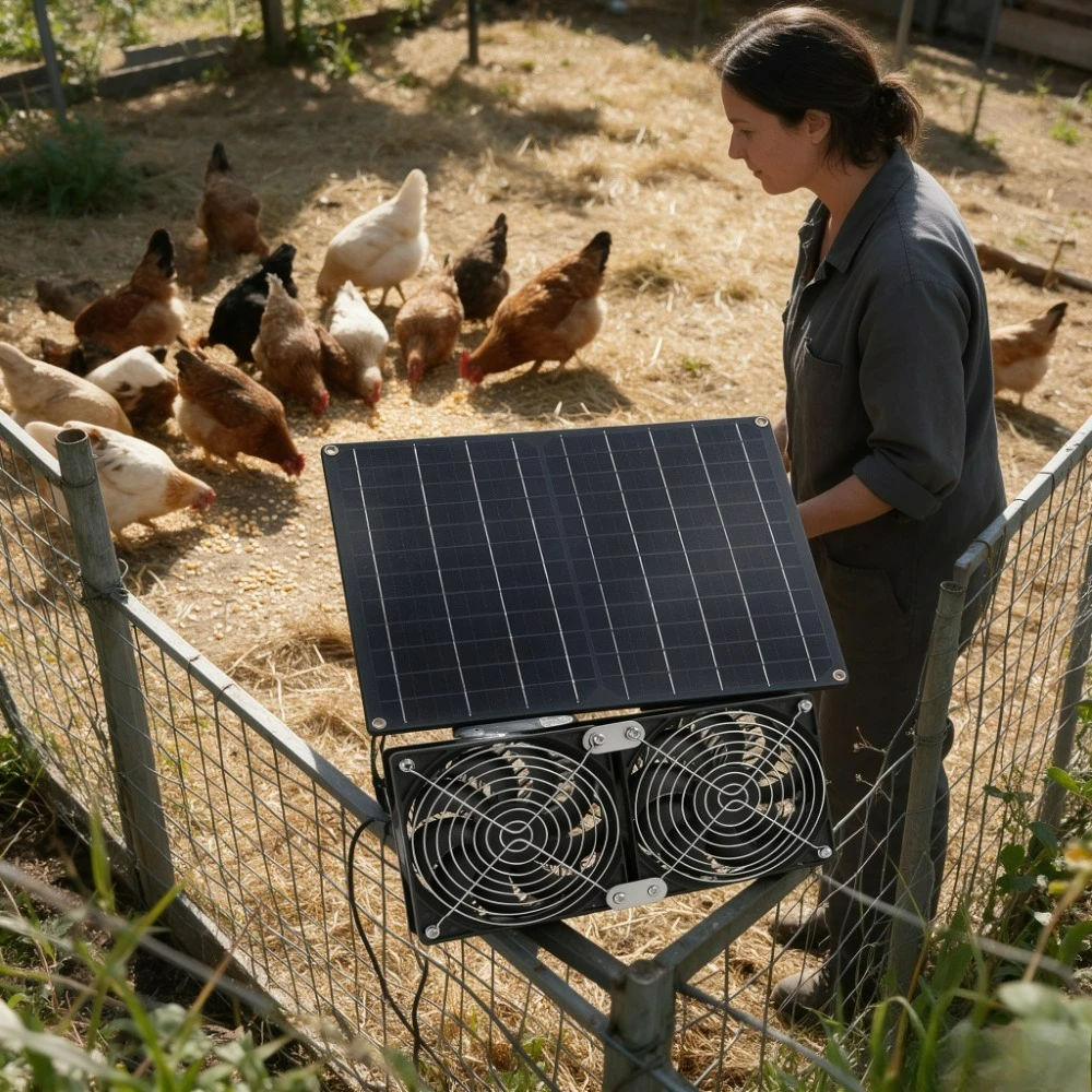 Outdoor Farm Solar Powered Dual Cooling Fan 15W 20W Solar Panel IPX7 Waterproof Low Noise Exhaust Ventilation for Chicken Coop