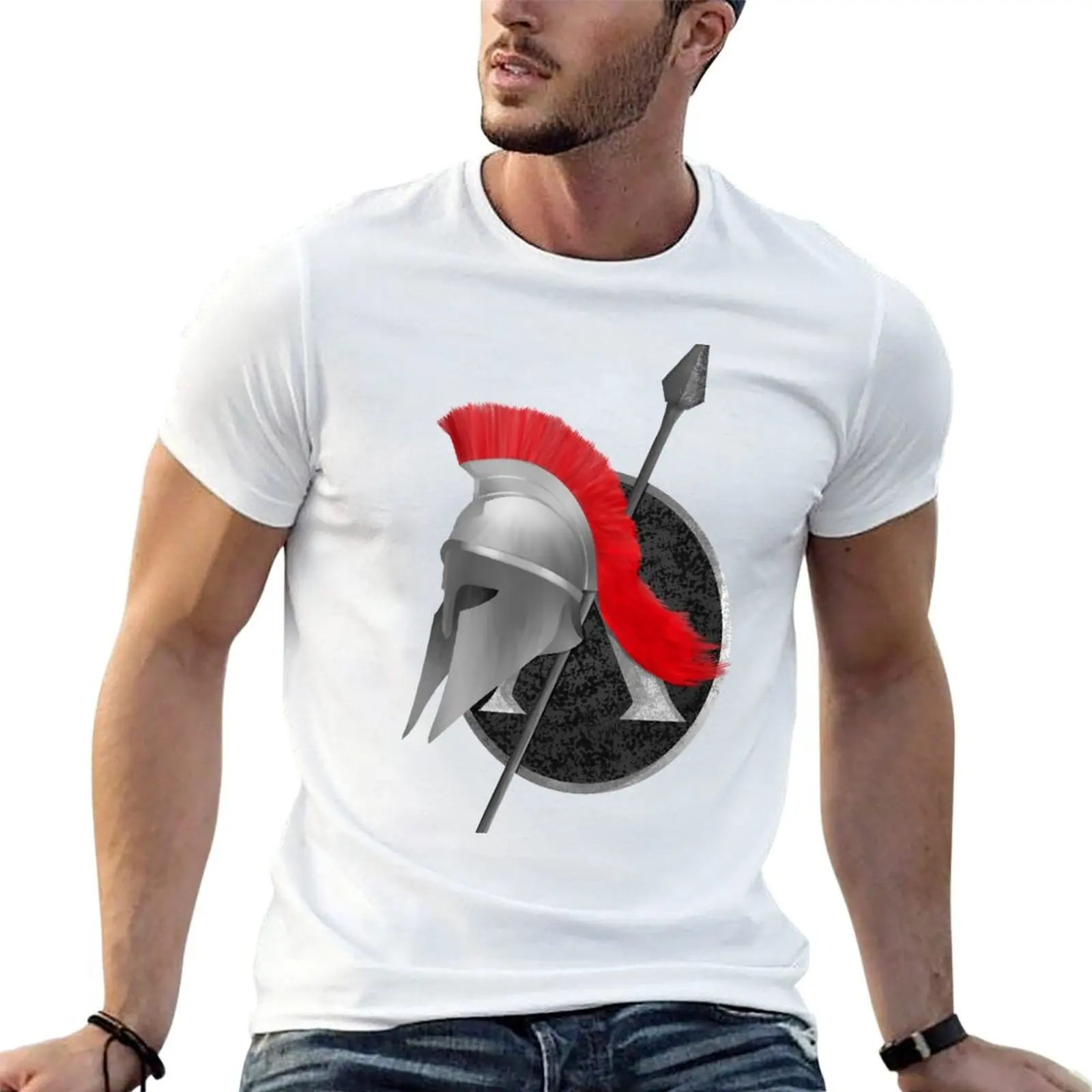 

Spartan Helmet T-Shirt man t shirts cotton black cotton t-shirt plain for man package T-Shirt