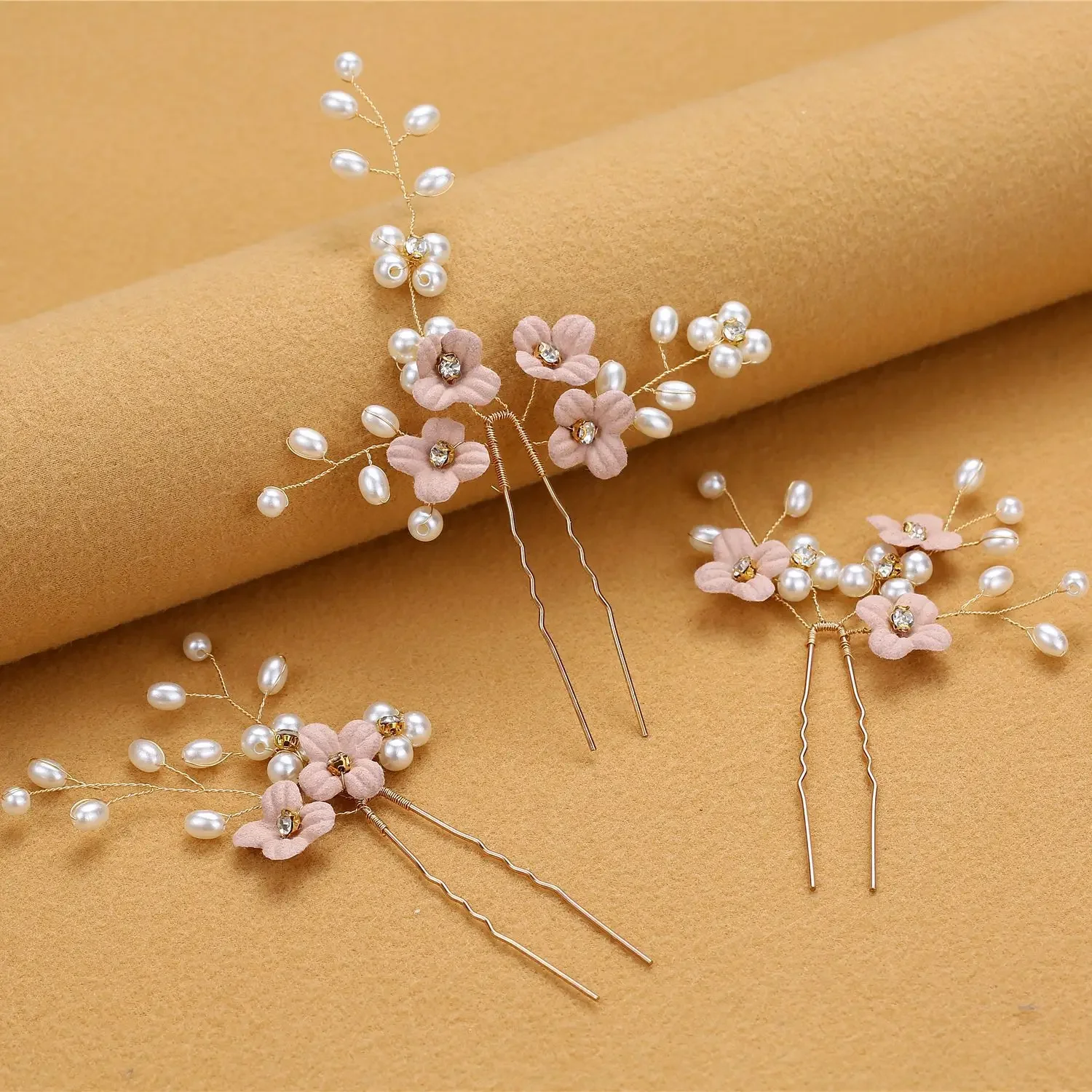 Blue Flower U Shaped Hair Pins Pearl Elegant Hair Clips Headwear for Wedding Bridal Hairclip Women Hair Jewelry Accessories